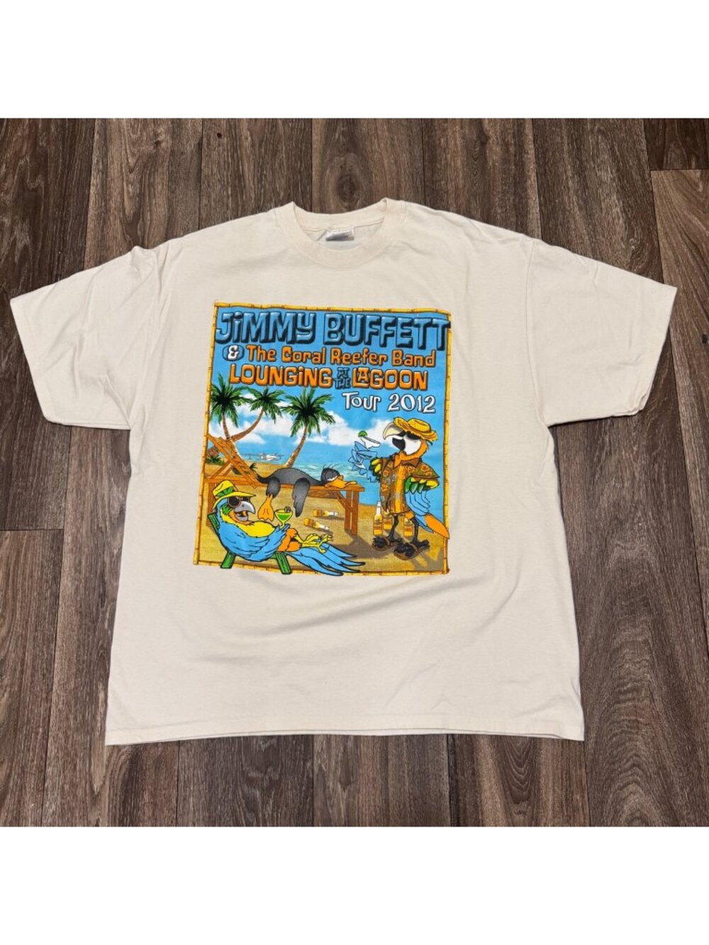 Jimmy Buffett Lounging at the Lagoon Tour 2012 Shirt Adult XL Off White Drinking